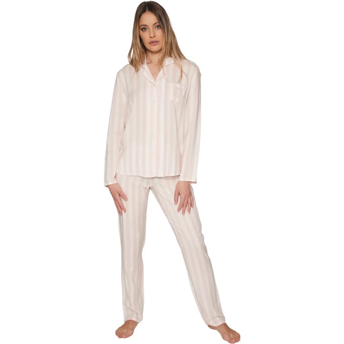 Gestreepte lange mouwen opening pyjama voor dames Admas