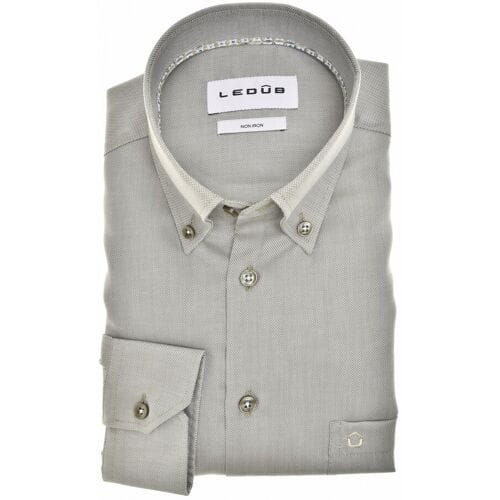 Ledûb Overhemd Uni Color Pure Cotton Non-Iron Button-Down Midden Groen / male