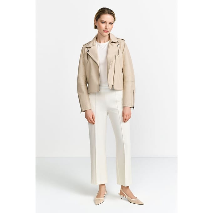Rich & Royal Lamb Leather Biker Jacket Caffee Latte Maat: 36 | Leren Jassen Outlet | Dames | Beige