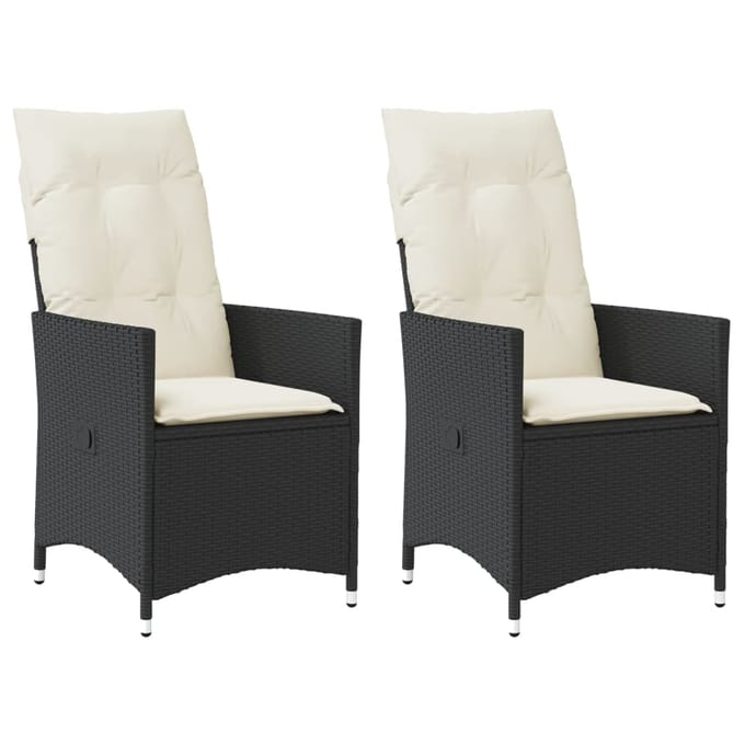 vidaXL - Tuinstoelen - 2 - st - verstelbaar - met - kussens - poly - rattan - zwart