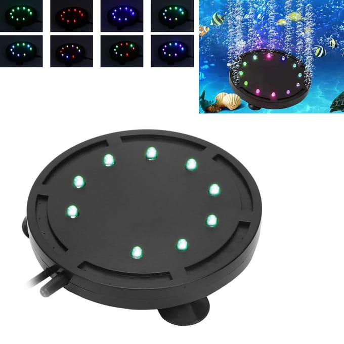Aquarium LED Pierre à Air Bulleur Diffuseur d'Oxygène avec Lumières black