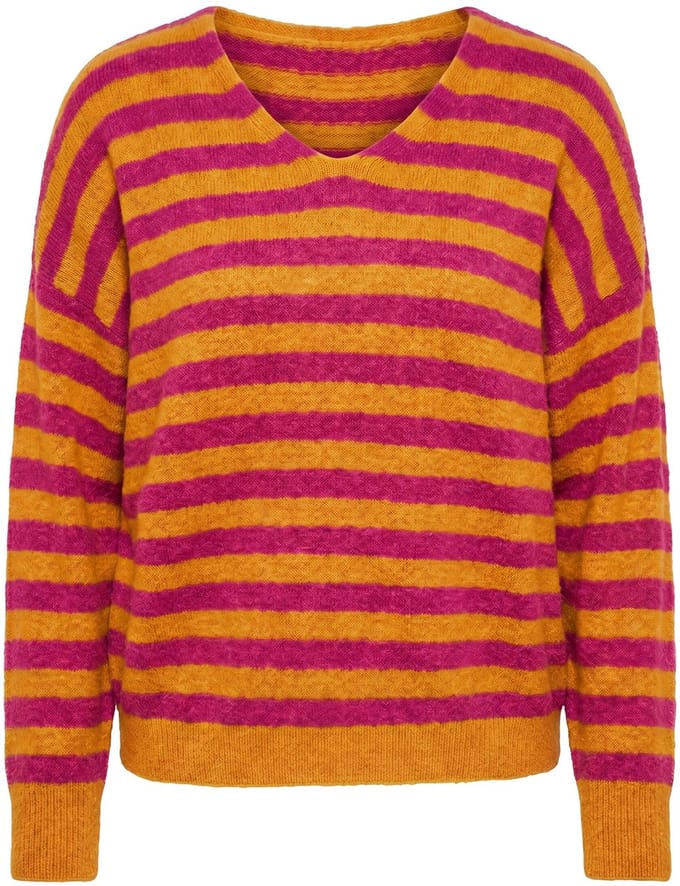Studio Untold - Dames - Trui boxy model gestreept breisel - Donkermauve - Maat 42+