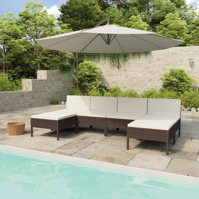 vidaXL - 6-delige - Loungeset - met - kussens - poly - rattan - bruin
