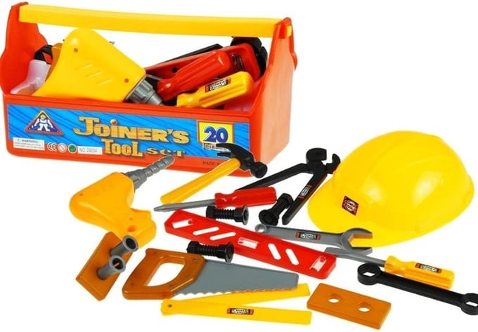 Speelgoed gereedschap - 20-delig - met gereedschapskist - en bouwhelm