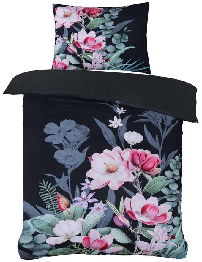 Dekbedovertrek Marlous Black 140x220 cm - Microvezel - Botanisch - Inclusief Kussensloop - Met Drukknopen Instopstrook