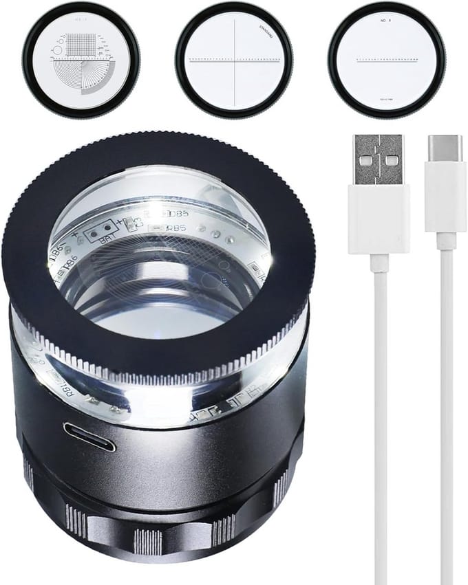 Thijox - 10x Juweelersloep Vergrootglas Draagbaar Zakformaat met 6 LED-lampen, Oplaadbare Loep 25mm Gezichtsveld voor Sieraden, Edelstenen, Munten en