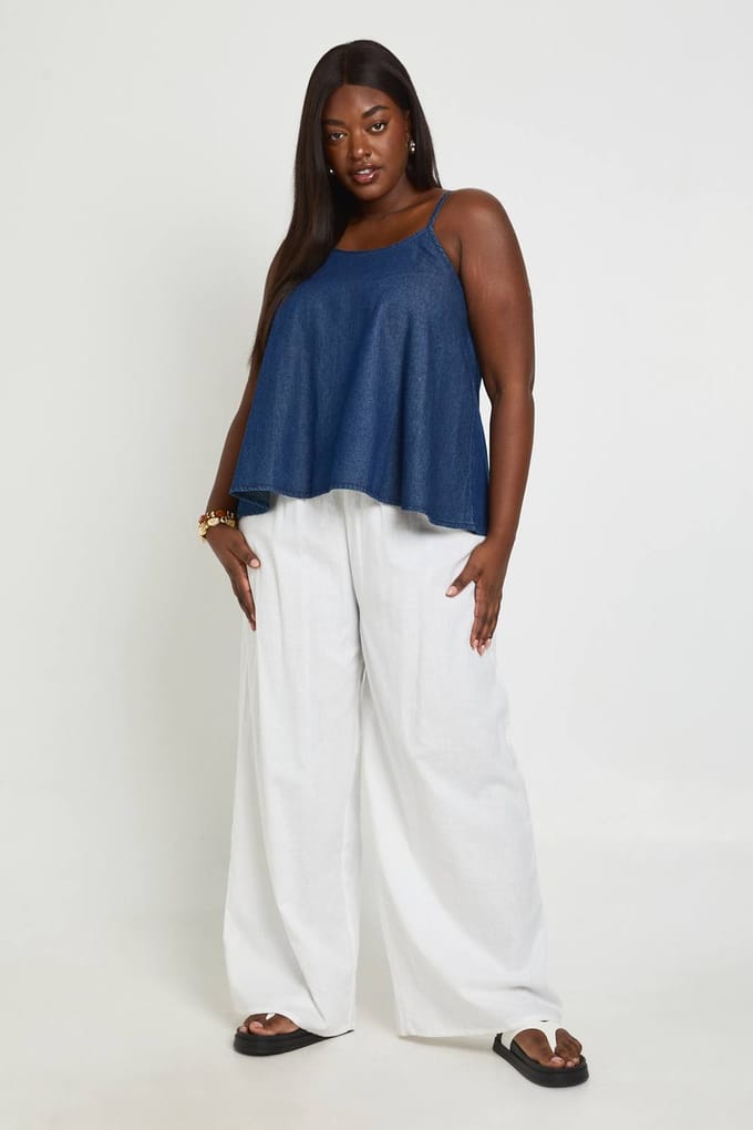 boohoo Dames Plus Chambray Swing Hemdje | Indigo | Maat: 44