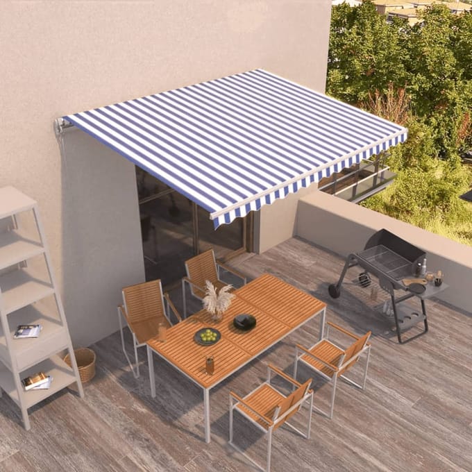 vidaXL - Uitschuifbare - luifel - Blauw - en - Wit - 400 - × - 350 - cm