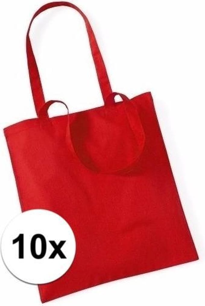 10x Katoenen tasjes rood 42 x 38 cm