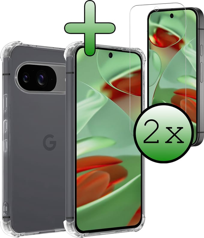 Hoesje Met Screenprotector - 2 Stuks - Geschikt voor Google Pixel 9 - Sterk & Shockproof - Siliconen Case - Back Cover - Telefoon Hoes - Shock Proof - Transparant