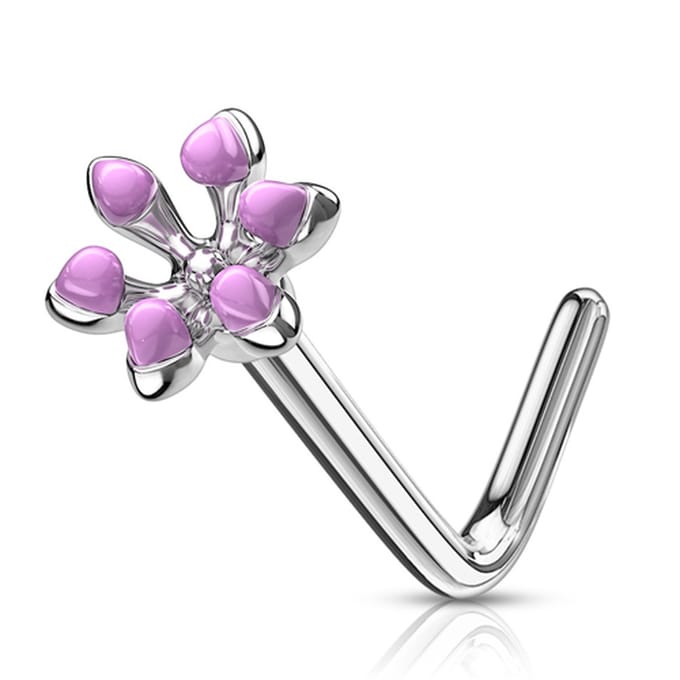 Neuspiercing L-bend flower 3D 0.8x6x4 - paars - LMPiercings