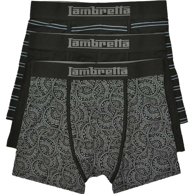 Lambretta Heren Paisley Boxershorts (Set van 3) (Zwart/Grijs)