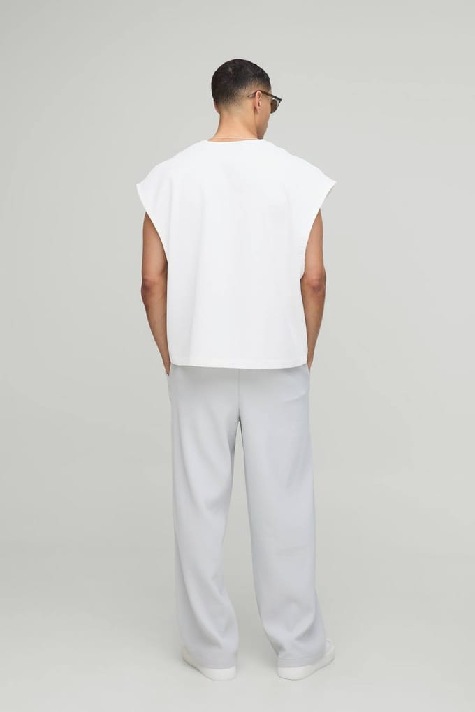 Oversized Boxy Gepleegde Tanktop met Cap Sleeve | White | Size Medium