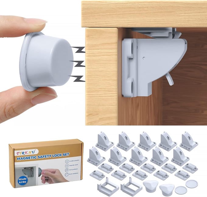 Magnetische Kindersloten - Kastsloten Lades - Babykamer Beveiligen - Onzichtbare Montage - 10 Sloten 2 Sleutels - Wit
