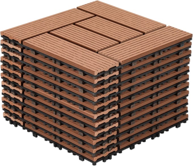 WPC tegels set van 11 terrastegels 30x30cm tegelset in het kliksysteem