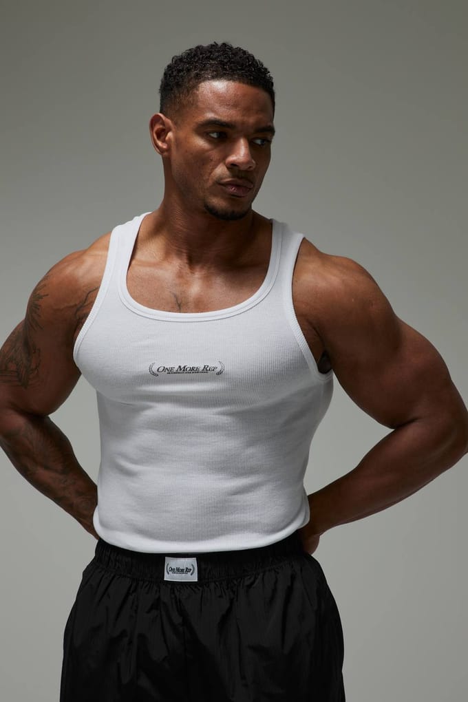 One More Rep Muscle Geribbeld Hemd | White | Size Large