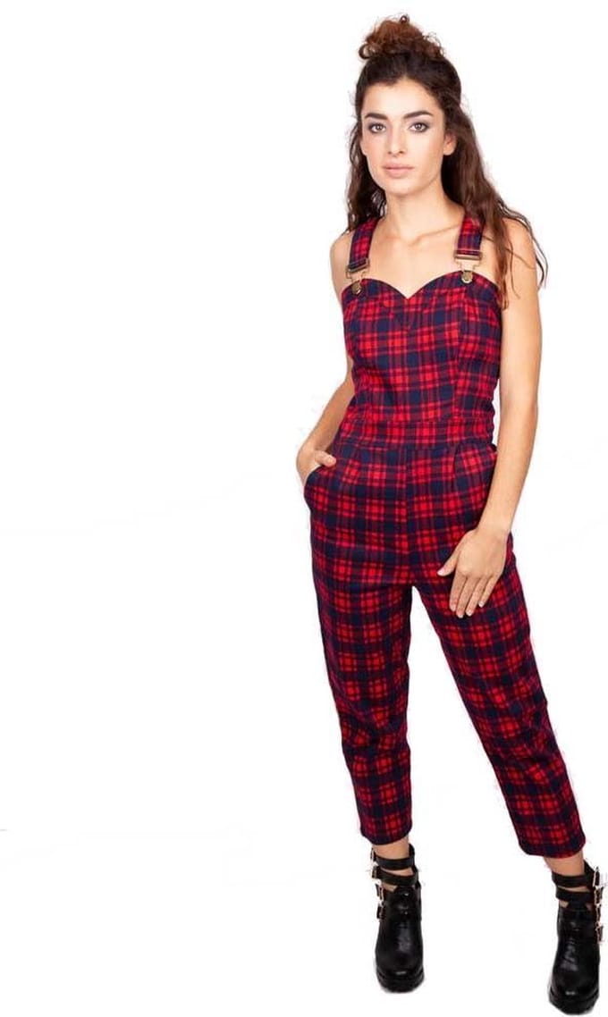Jawbreaker Just Checking Plaid Dames Tuinbroek - rood - L