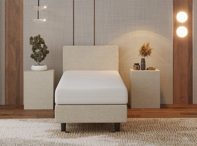 Nessa® - 80x210 Boxspring Bjorn CrÃ¨me - Beige + Pocketvering matras 20cm