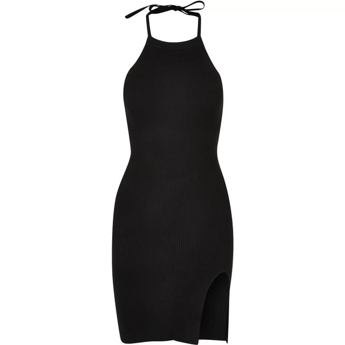 Urban Classics - Rib Knit Neckholder Korte jurk - L - Zwart