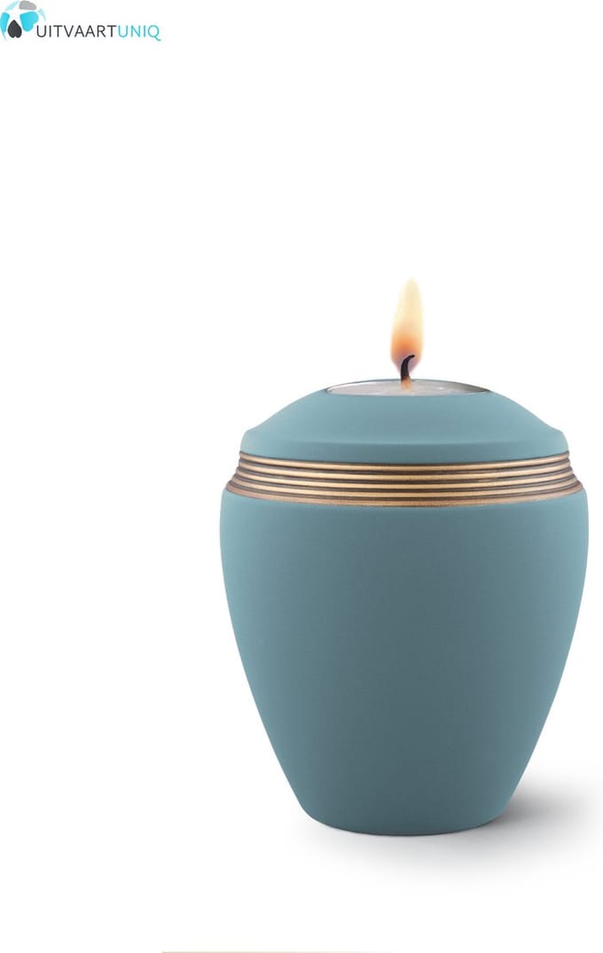 Mini urn turkoois met herdenkingslichtje- keramiek