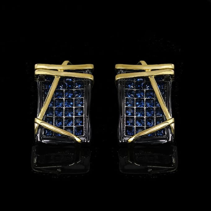 Exquises Boucles d'Oreilles pour Femmes Incrustées de Zircon Bleu Bijoux Modeables Bijoux Or Noir black