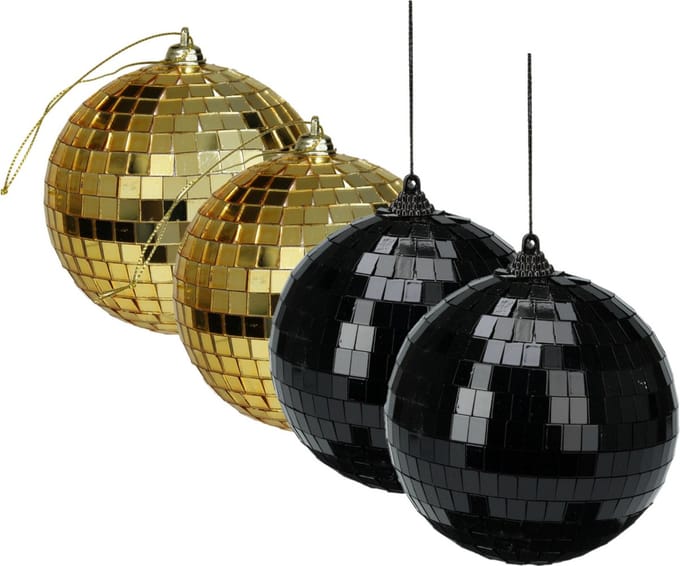 Grote discobal kerstballen - 2x stuks - goud - 10 cm - kunststof
