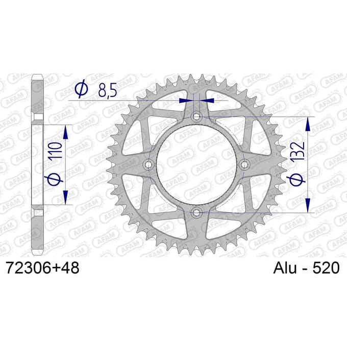 Aluminium tandwiel achter Afam 520 48 dents