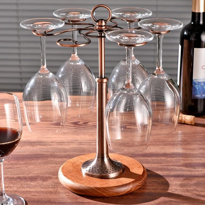 Présentoir de Bureau en Fer 6 Bouteilles Porte-Verres à Vin Support à Verres Étagère de Présentation Organisateur Décoration Bronze bronze