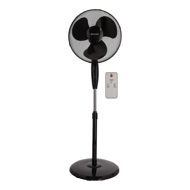 BRASQ Statiefventilator – 40 cm – Zwart – Met Afstandsbediening - Timer - Slaapmodus - In hoogte verstelbaar – Stille Ventilator - 40 Watt