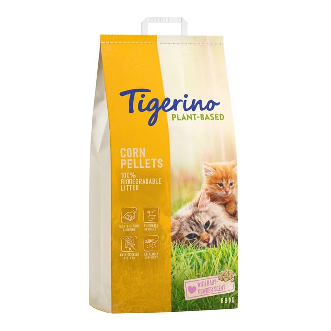 2x 14l Tigerino Maïs kattenbakvulling op Plant-Based basis - Baby Powder Scent