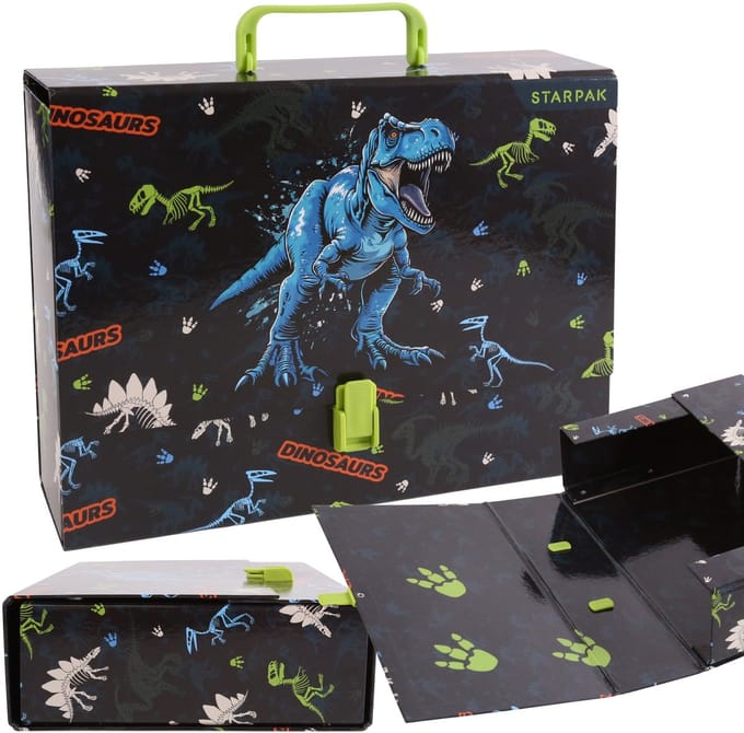 DINOSAURUSSEN DIKKE, schoolmap met handvat XXL voor jongens, hard voor school A4 9 cm