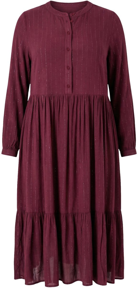 Studio Untold - Dames - Midi-jurk A-lijn chiffon met glitterstrepen - Aubergine - Maat 46+