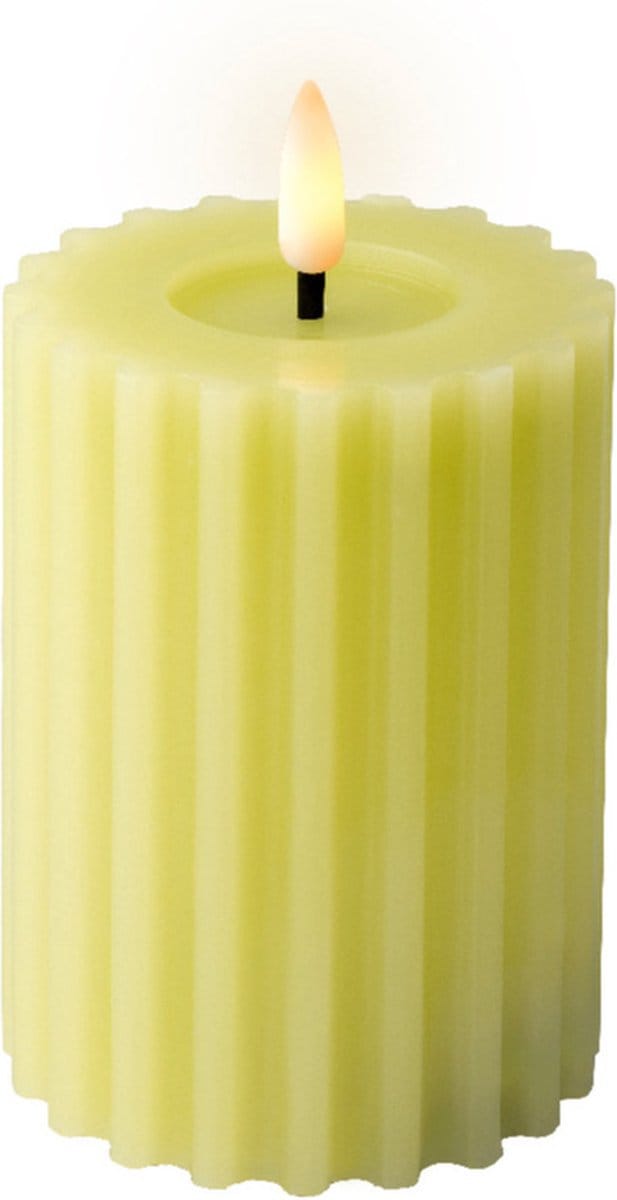 Lumineo luxe LED kaars/stompkaars - groen ribbel - D7,5 x H12 cm - timer