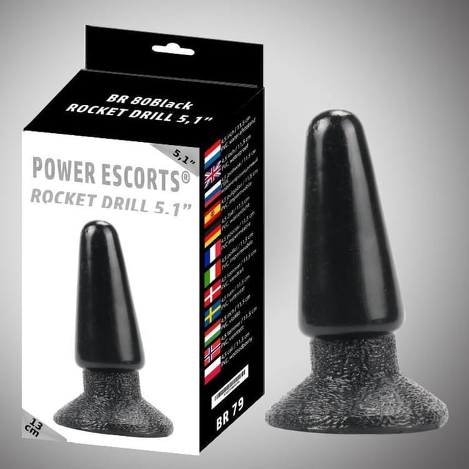 Power Escorts - Rocket Drill - Stevige - Anal Plug - 5.1 Inch / 13 cm - BR80 - Zwart