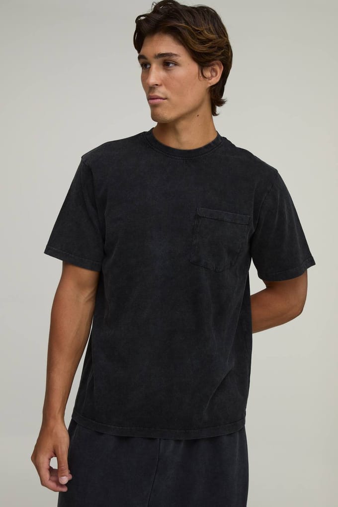 Essentieel Gewassen Regular Fit T-shirt Met Borstzak | Black | Size XL