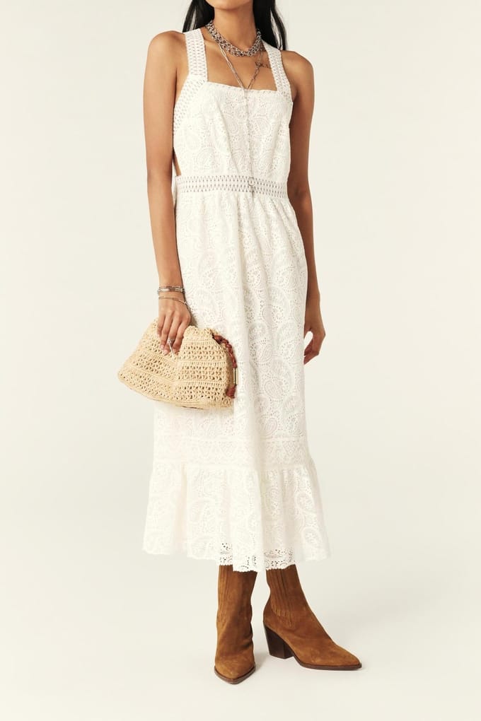 BA&SH Mid-length Dress Ecru Maat: L | Midi Jurken Outlet | Dames | Ecru