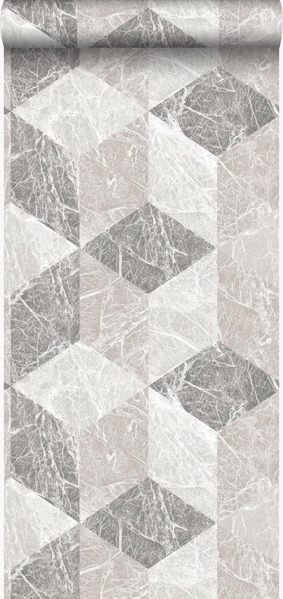Origin Wallcoverings behang 3D marmer motief beige en taupe - 53 cm x 10.05 m - 347317