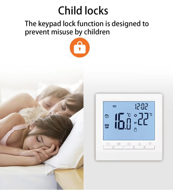 Programmeerbare Temperatuurregelaar Kamerthermostaat Digitale LCD-display Touchscreen Regelaar Vloerverwarming Gasboiler blue