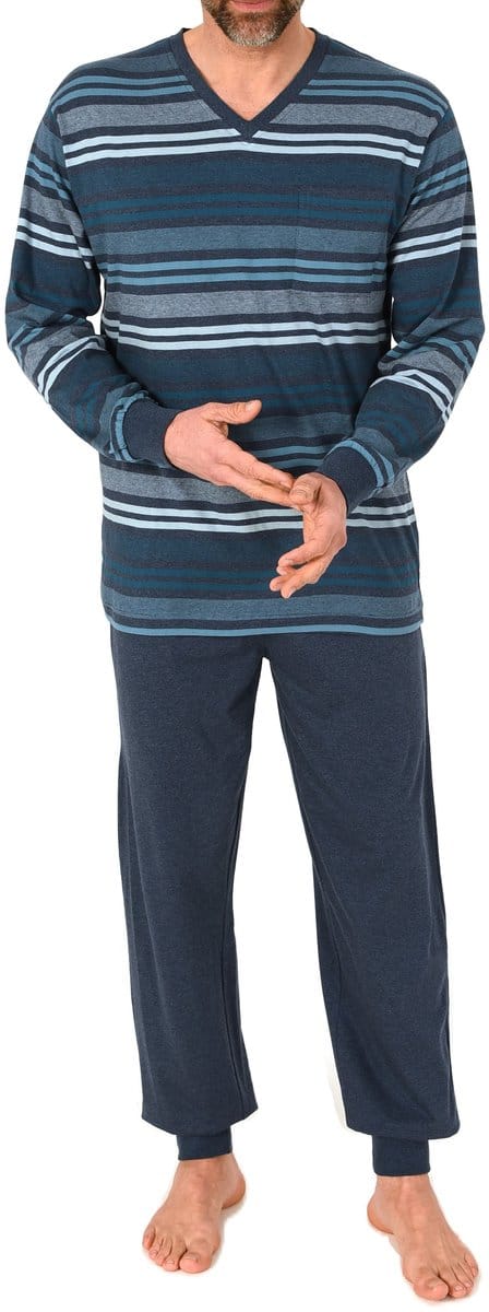 Herenpyjama met manchetten in streepmotief - ook in overmaten