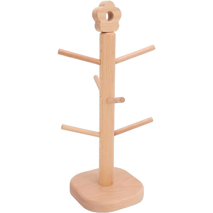 6 Tanden Houten Scrunchies Display Stand Bureau Houten Haaraccessoires Houder Opbergplank beige