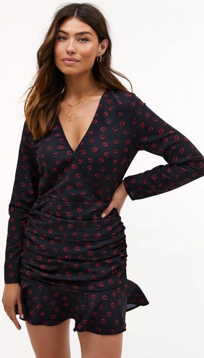 loavies zwart kiss print wikkeljurk