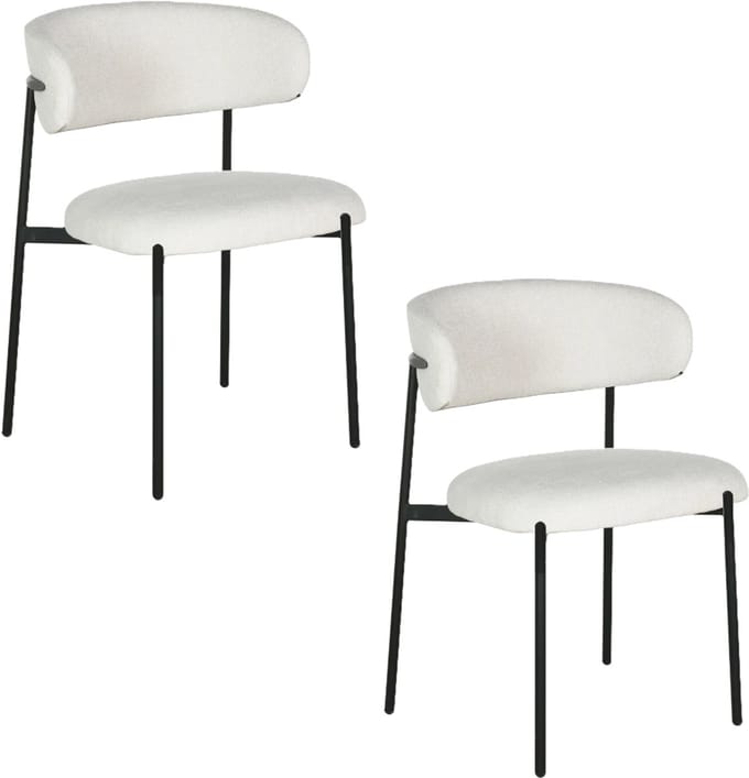 Kadirelli - Eetkamerstoel - Set Van 2 - Off-White - Microfiber Stof - Microvezel - Modern - Japandi