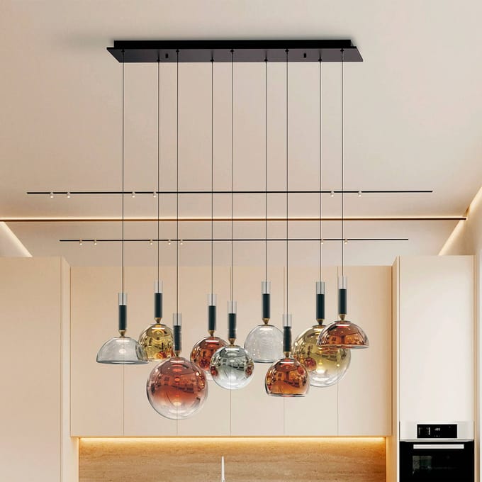 Schuller Valencia Charlize II 9-lamps LED hanglamp, dimbaar, vierkleurig glas