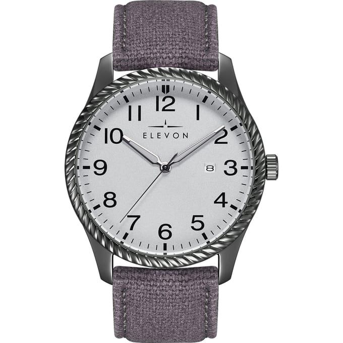 Elevon Crosswind-horloge met leren band en canvasbekleding met datum