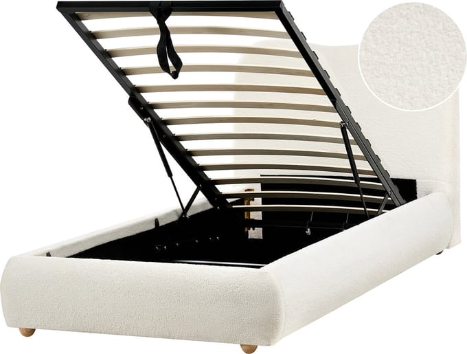 BLAGNAC - Bed met opbergruimte - Gebroken wit - 90 x 200 cm - Bouclé