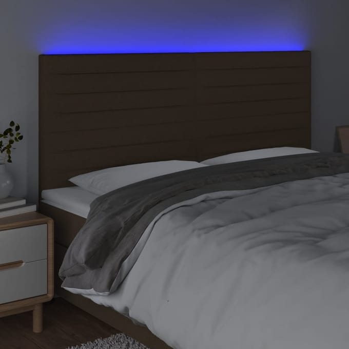 vidaXL - Hoofdbord - LED - 200x5x118/128 - cm - stof - donkerbruin