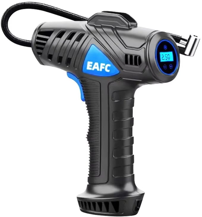 Banden pomp auto - Bandenpomp compressor - EAFC Fietspomp met drukmeter - Fietspomp elektrisch - Draadloos - Oplaadbaar - 12V - noodverlichting (LED)
