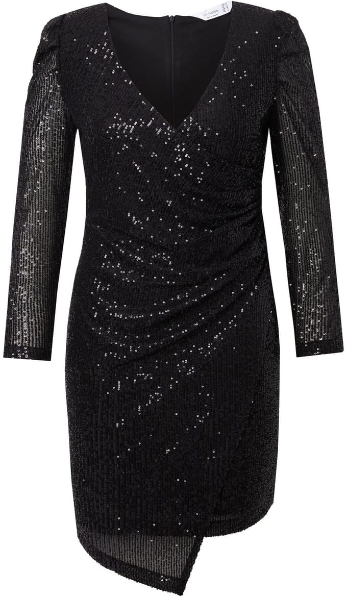 MIAMODA - Dames - Jurk wikkellook glitter lange pofmouw - Zwart - Maat 60