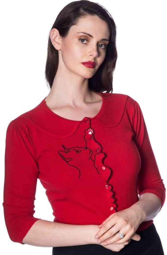 Dancing Days - CAT SCALLOP COLLAR Cardigan - M - Rood
