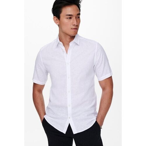 Only & Sons witte heren overhemd   Punt kraag   Regular fit   Knoopsluiting   Duurzaam   Korte mouw Wit M